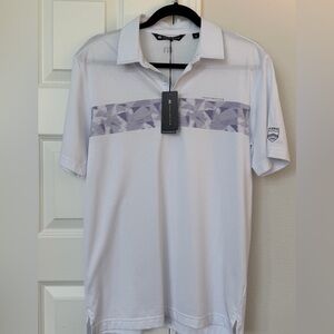TravisMathew Men’s Polo Shirt Small White Purple Stripe Performance Golf Shirt